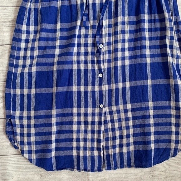 Zara Linen-Cotton Blend Blue Gingham Check Shirt Dress with Drawstring Waist - Picture 11 of 14